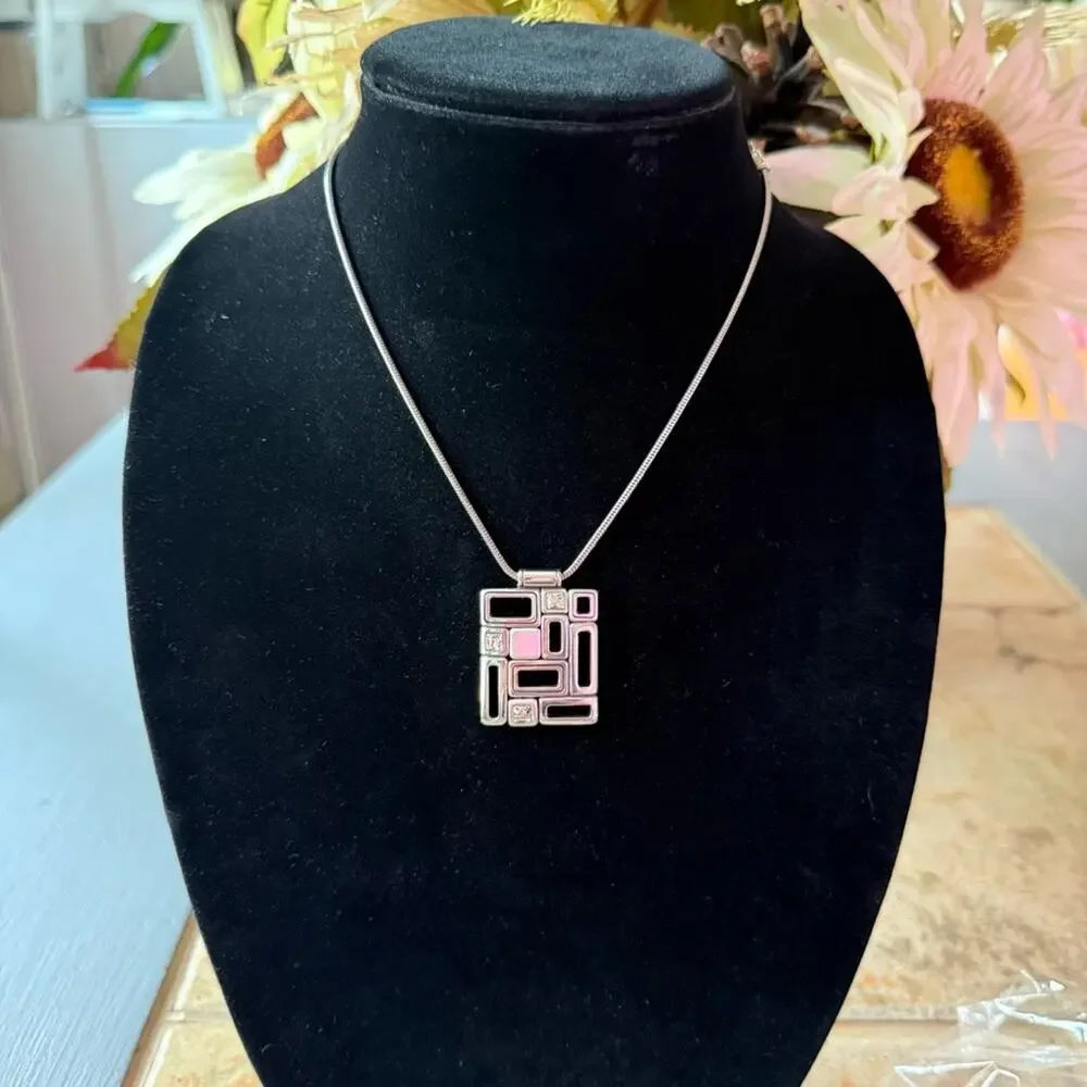 Brighton Time Square Silver Tone Pendant Necklace NEW